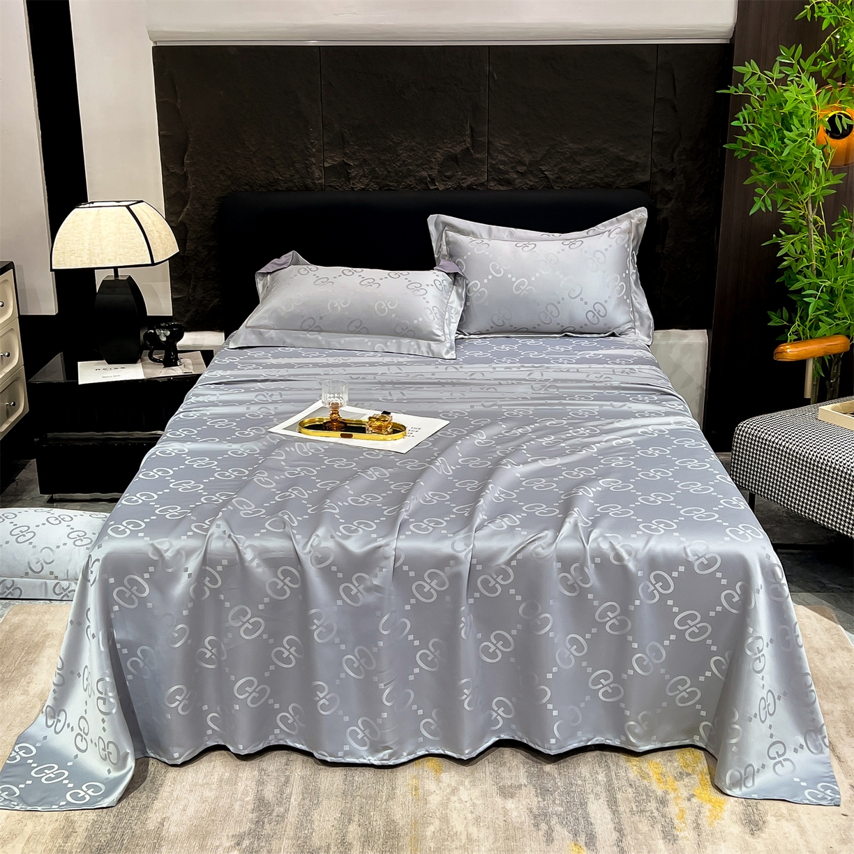 91家纺网 家纺一手货源 找家纺 经年 2026新款水洗真丝提花床单单床单床单单件 洛克-爵士灰