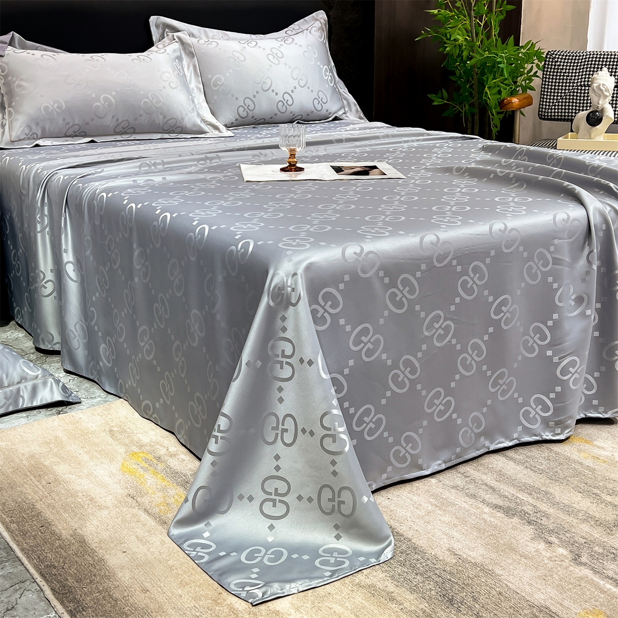 91家纺网 家纺一手货源 找家纺 经年 2026新款水洗真丝提花床单单床单床单单件 洛克-爵士灰