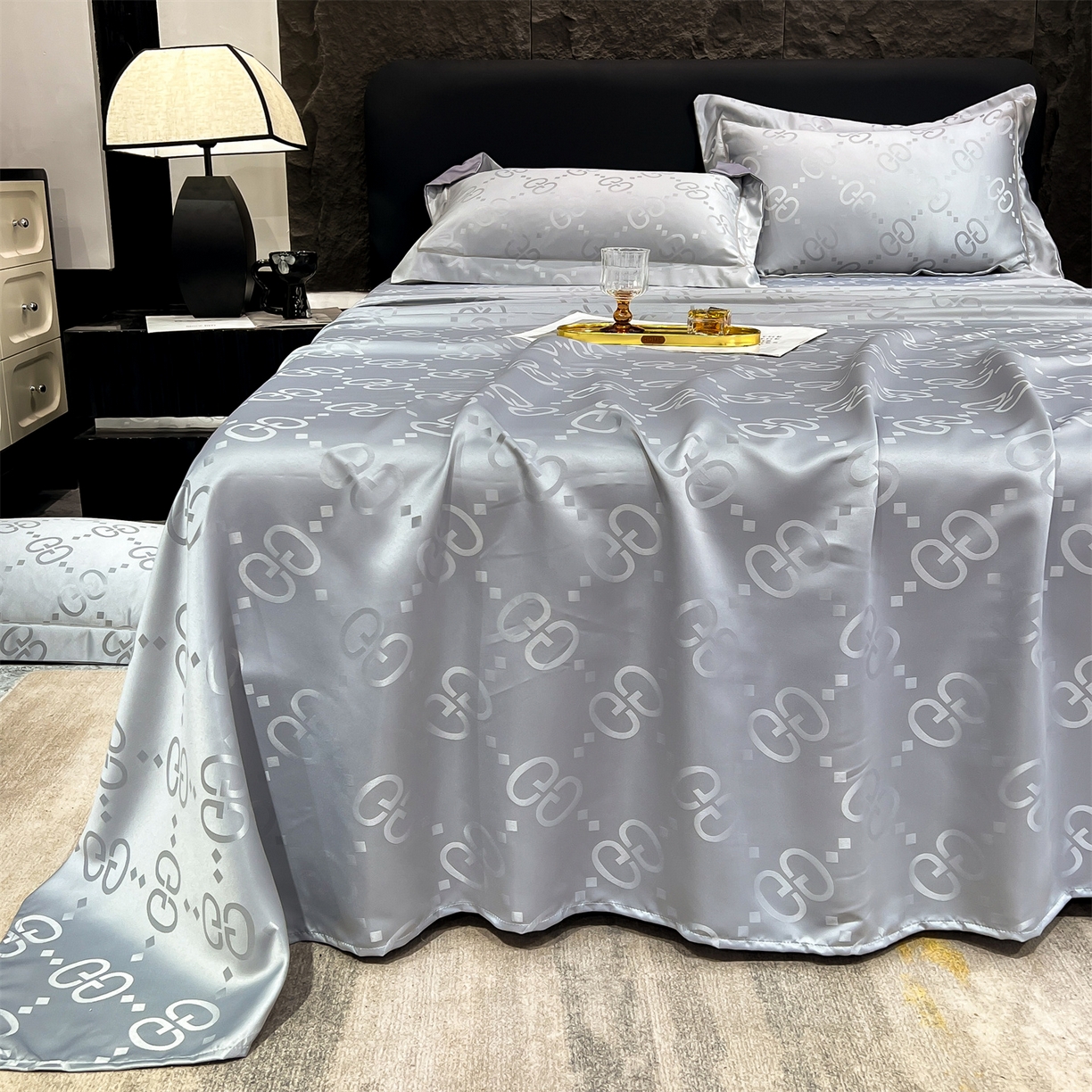 91家纺网 家纺一手货源 找家纺 经年 2026新款水洗真丝提花床单单床单床单单件 洛克-爵士灰