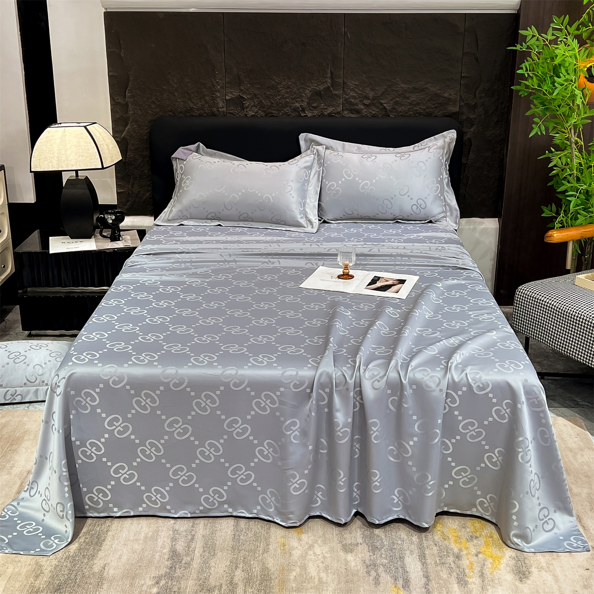 91家纺网 家纺一手货源 找家纺 经年 2026新款水洗真丝提花床单单床单床单单件 洛克-爵士灰