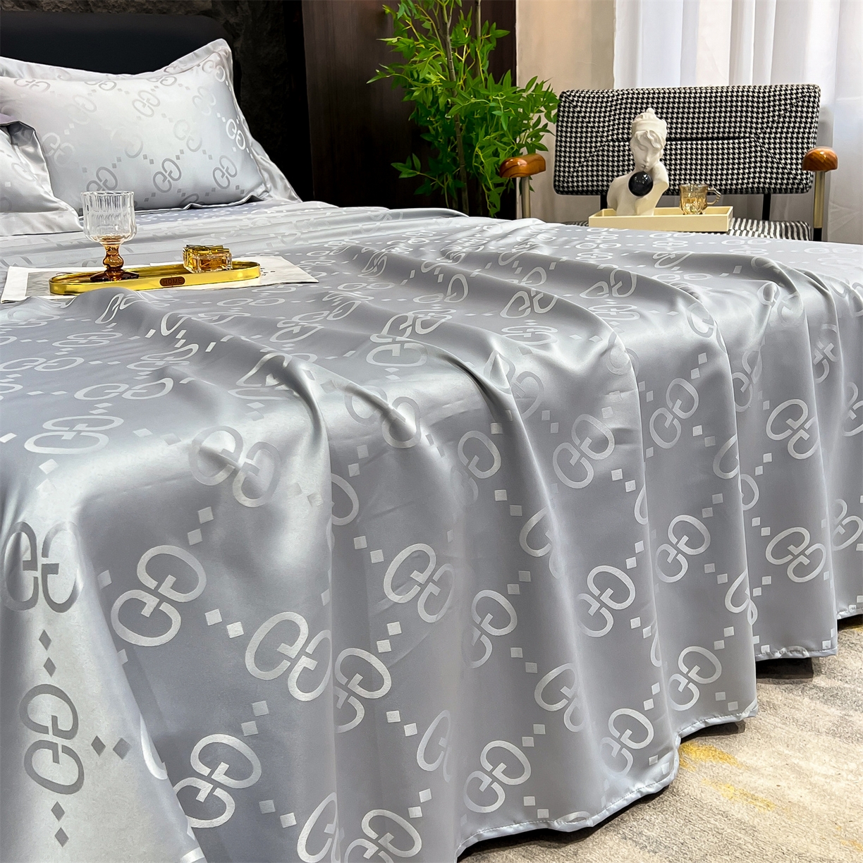 91家纺网 家纺一手货源 找家纺 经年 2026新款水洗真丝提花床单单床单床单单件 洛克-爵士灰