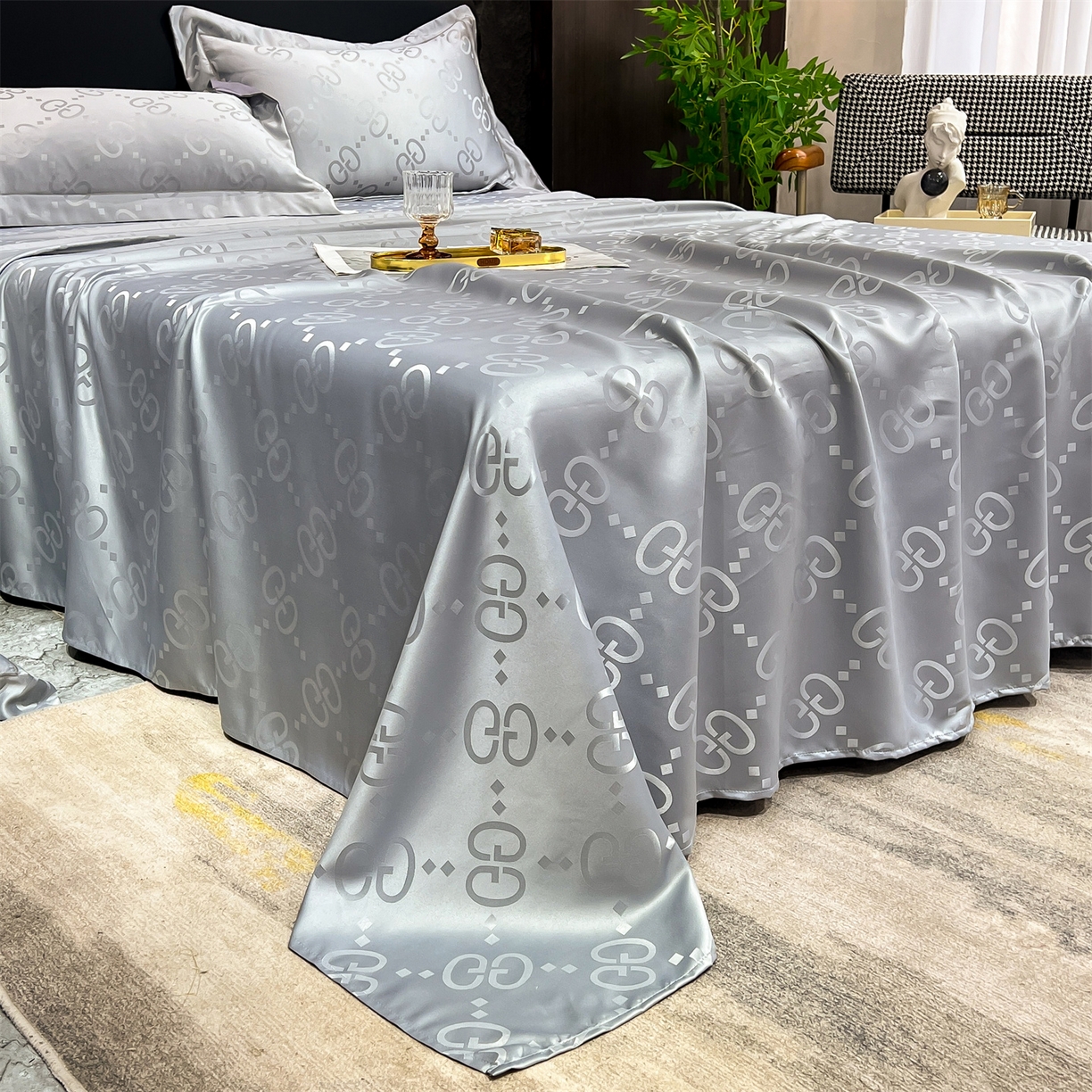 91家纺网 家纺一手货源 找家纺 经年 2026新款水洗真丝提花床单单床单床单单件 洛克-爵士灰