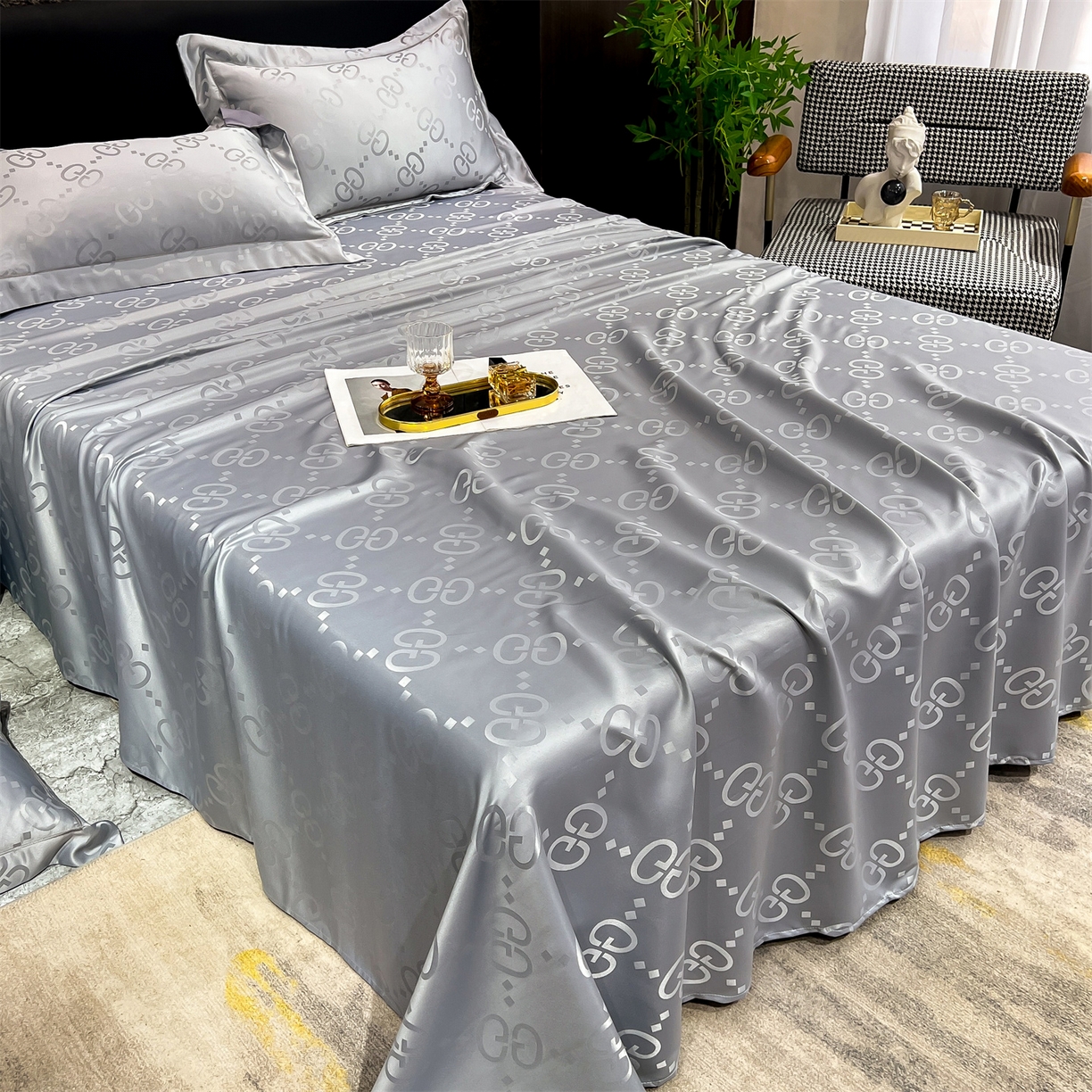 91家纺网 家纺一手货源 找家纺 经年 2026新款水洗真丝提花床单单床单床单单件 洛克-爵士灰