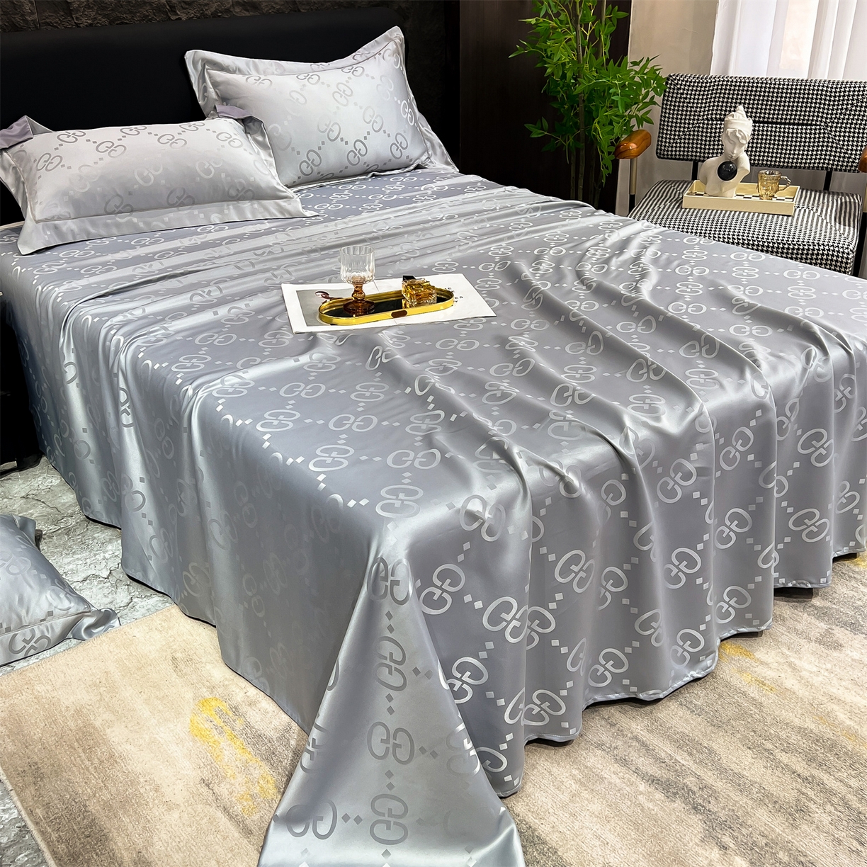 91家纺网 家纺一手货源 找家纺 经年 2026新款水洗真丝提花床单单床单床单单件 洛克-爵士灰