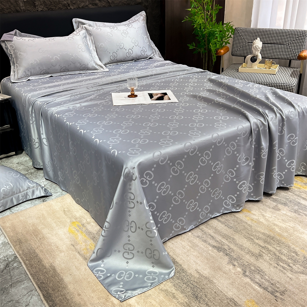 91家纺网 家纺一手货源 找家纺 经年 2026新款水洗真丝提花床单单床单床单单件 洛克-爵士灰