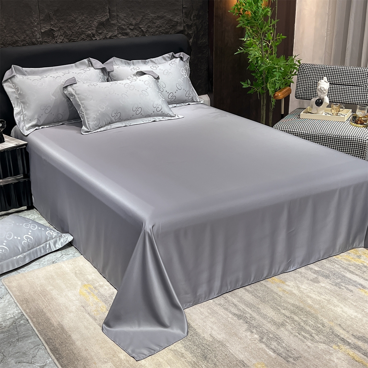 91家纺网 家纺一手货源 找家纺 经年 2026新款水洗真丝提花床单单床单床单单件 洛克-爵士灰