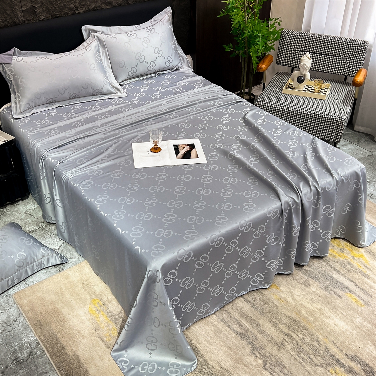 91家纺网 家纺一手货源 找家纺 经年 2026新款水洗真丝提花床单单床单床单单件 洛克-爵士灰