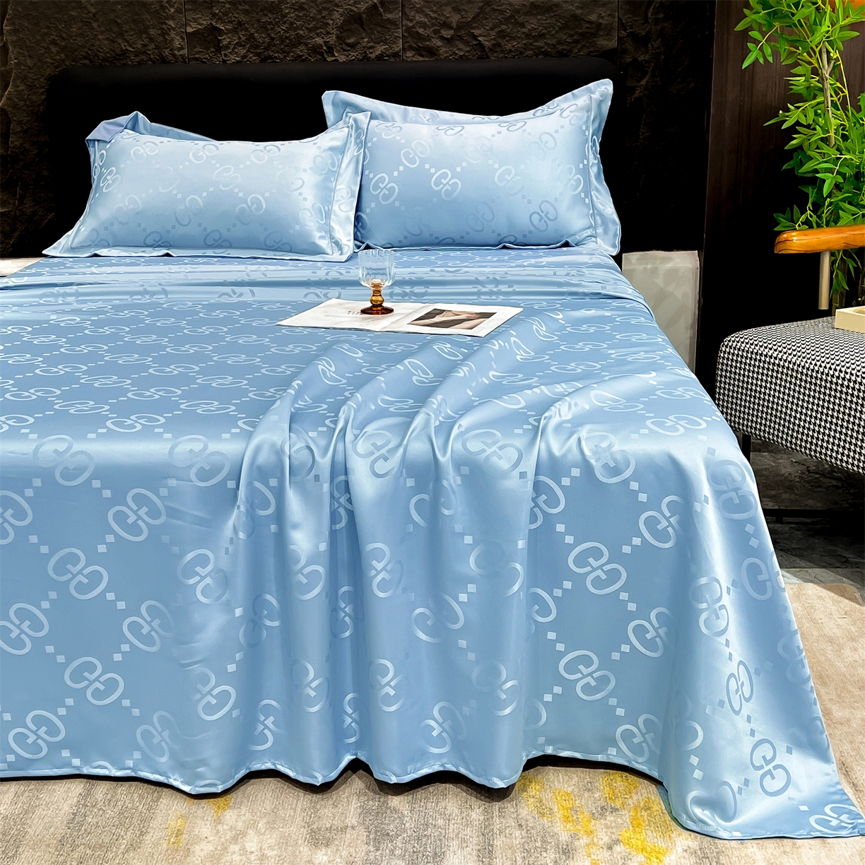 经年 2026新款水洗真丝提花床单单床单床单单件 洛克-天蓝