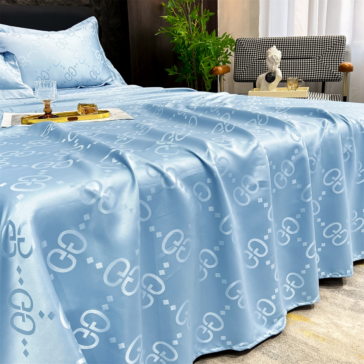 91家纺网 家纺一手货源 找家纺 经年 2026新款水洗真丝提花床单单床单床单单件 洛克-天蓝