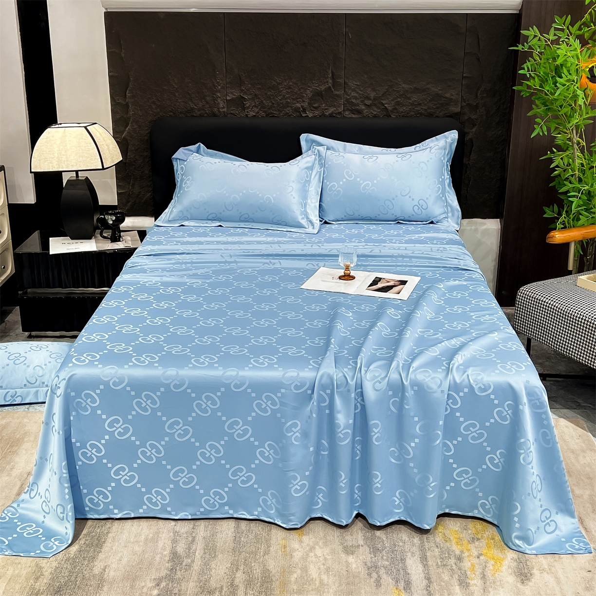 91家纺网 家纺一手货源 找家纺 经年 2026新款水洗真丝提花床单单床单床单单件 洛克-天蓝