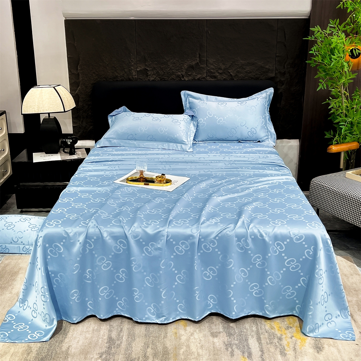 91家纺网 家纺一手货源 找家纺 经年 2026新款水洗真丝提花床单单床单床单单件 洛克-天蓝