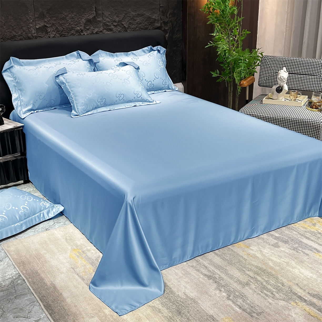 91家纺网 家纺一手货源 找家纺 经年 2026新款水洗真丝提花床单单床单床单单件 洛克-天蓝