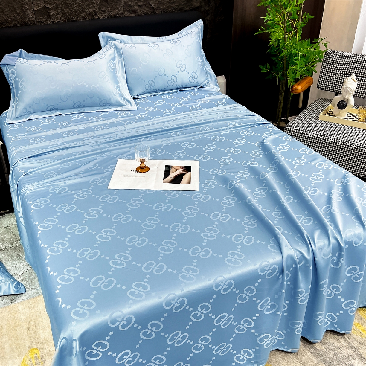 91家纺网 家纺一手货源 找家纺 经年 2026新款水洗真丝提花床单单床单床单单件 洛克-天蓝