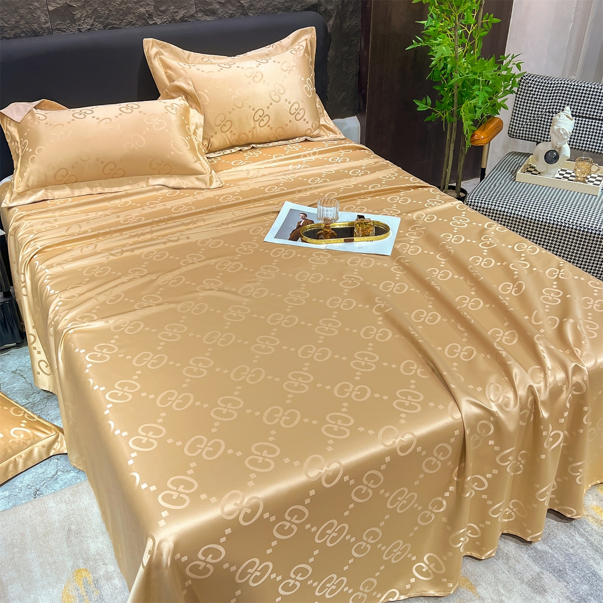 91家纺网 家纺一手货源 找家纺 经年 2026新款水洗真丝提花床单单床单床单单件 洛克-香槟