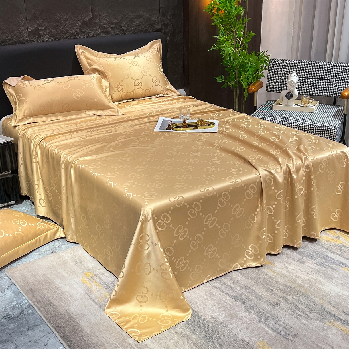 91家纺网 家纺一手货源 找家纺 经年 2026新款水洗真丝提花床单单床单床单单件 洛克-香槟