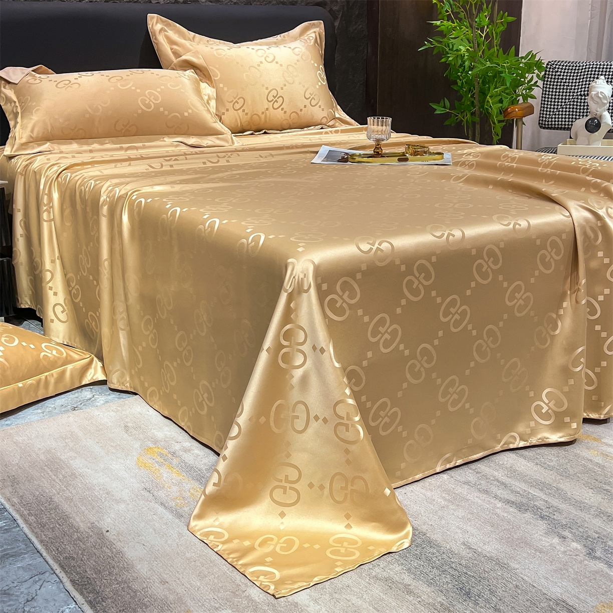 91家纺网 家纺一手货源 找家纺 经年 2026新款水洗真丝提花床单单床单床单单件 洛克-香槟