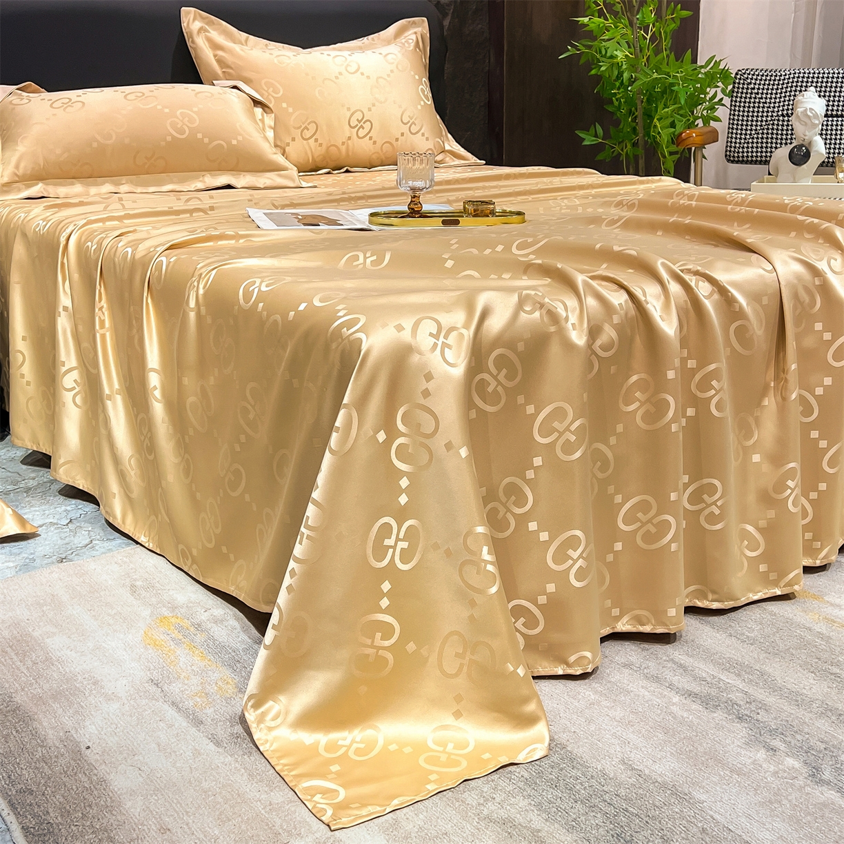 91家纺网 家纺一手货源 找家纺 经年 2026新款水洗真丝提花床单单床单床单单件 洛克-香槟