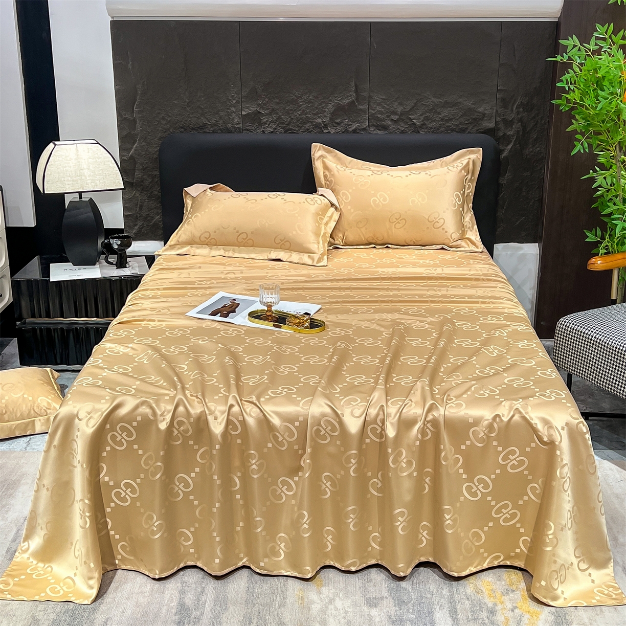 91家纺网 家纺一手货源 找家纺 经年 2026新款水洗真丝提花床单单床单床单单件 洛克-香槟