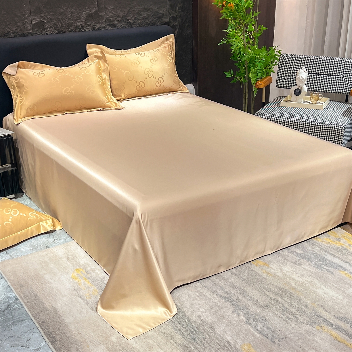 91家纺网 家纺一手货源 找家纺 经年 2026新款水洗真丝提花床单单床单床单单件 洛克-香槟