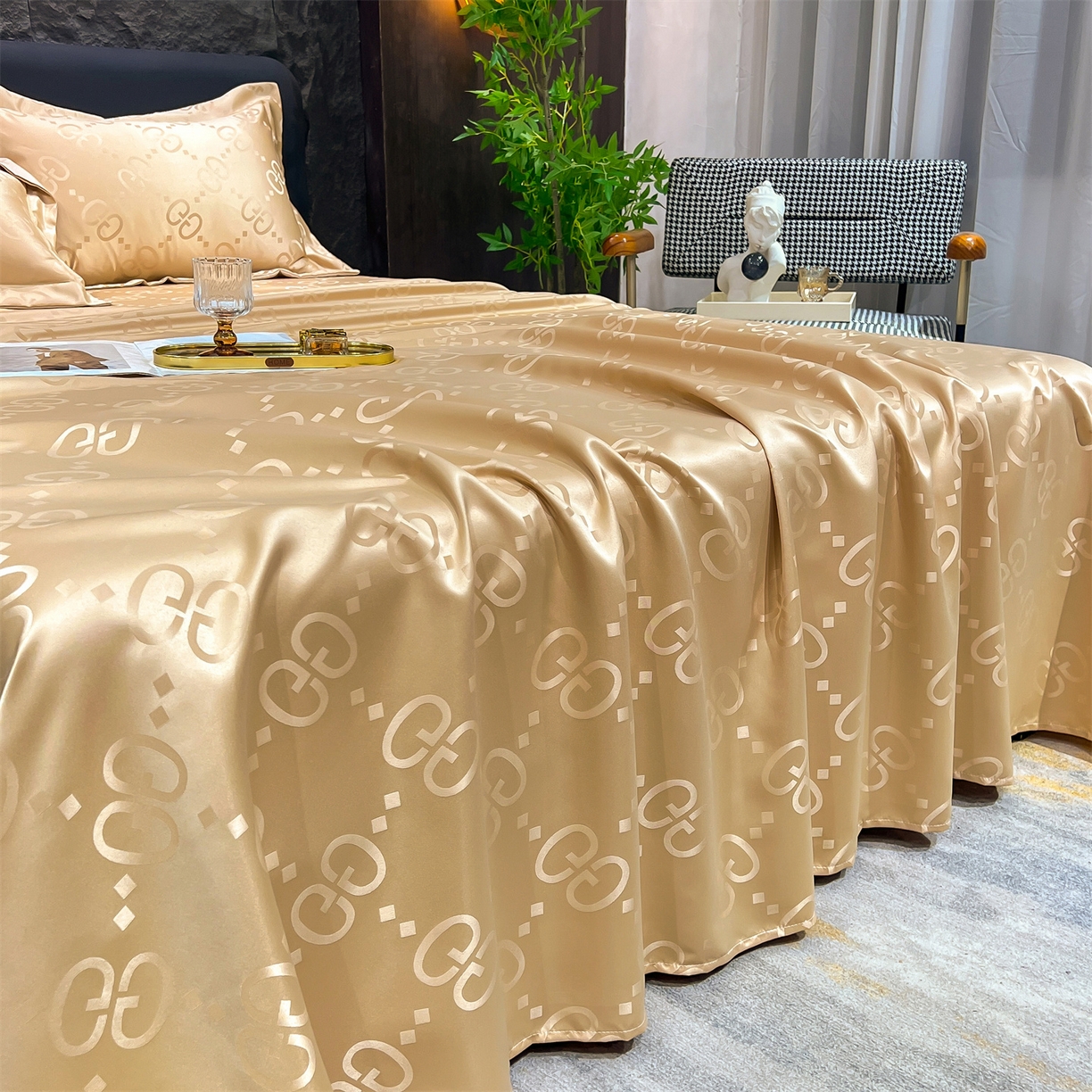 91家纺网 家纺一手货源 找家纺 经年 2026新款水洗真丝提花床单单床单床单单件 洛克-香槟