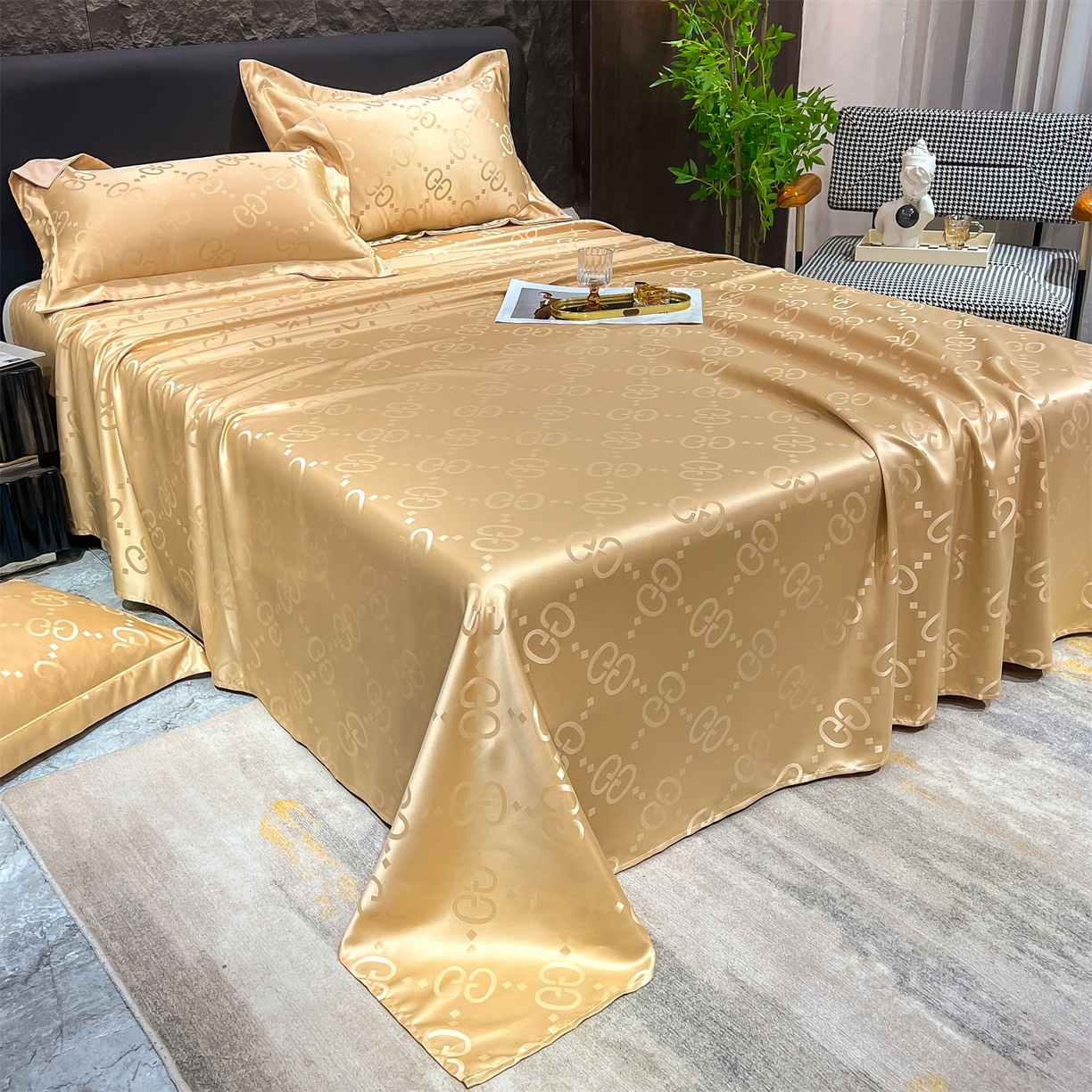 91家纺网 家纺一手货源 找家纺 经年 2026新款水洗真丝提花床单单床单床单单件 洛克-香槟