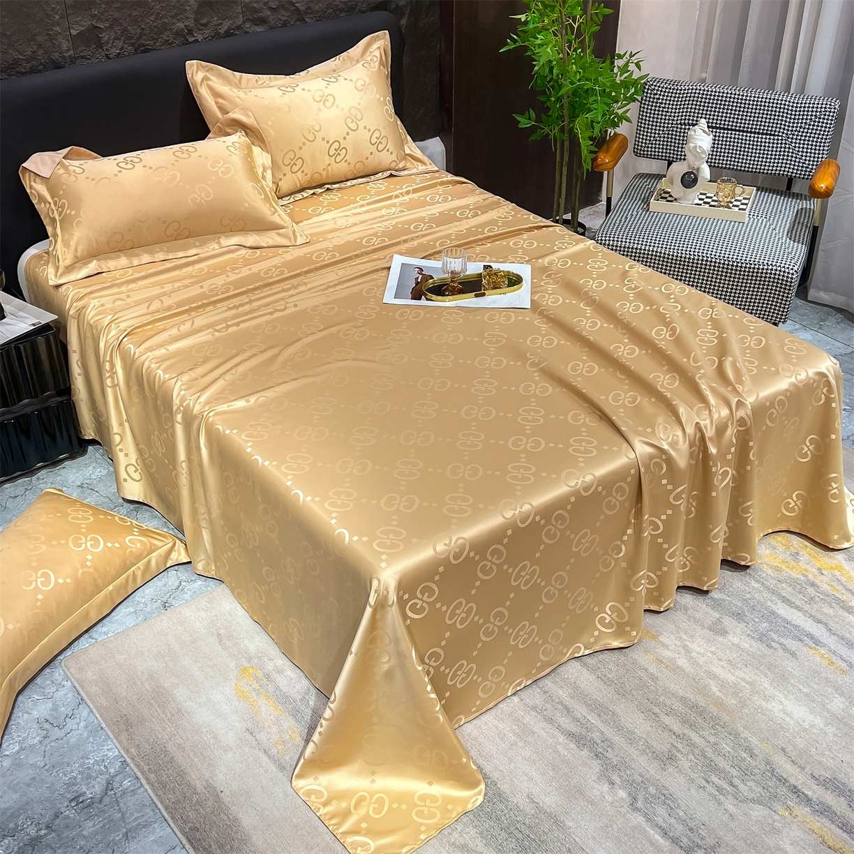 91家纺网 家纺一手货源 找家纺 经年 2026新款水洗真丝提花床单单床单床单单件 洛克-香槟