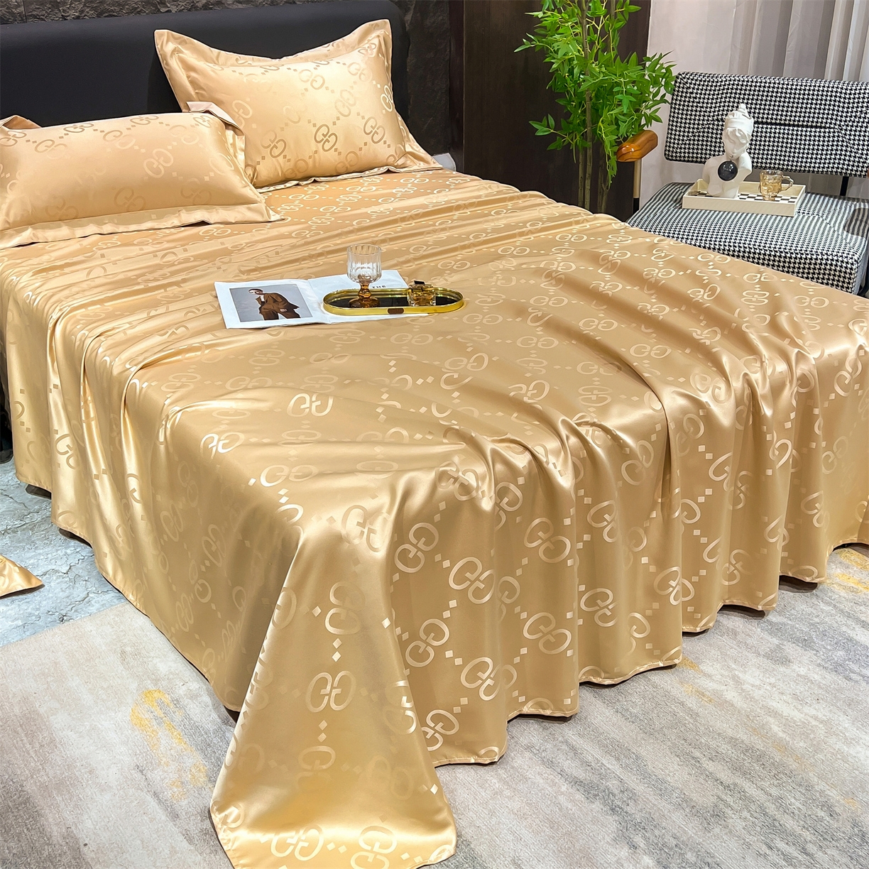 91家纺网 家纺一手货源 找家纺 经年 2026新款水洗真丝提花床单单床单床单单件 洛克-香槟