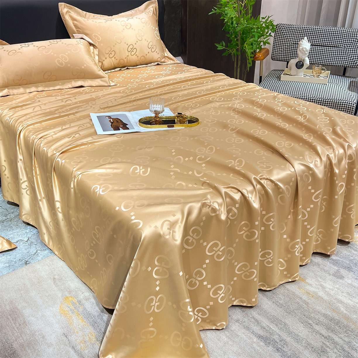 91家纺网 家纺一手货源 找家纺 经年 2026新款水洗真丝提花床单单床单床单单件 洛克-香槟