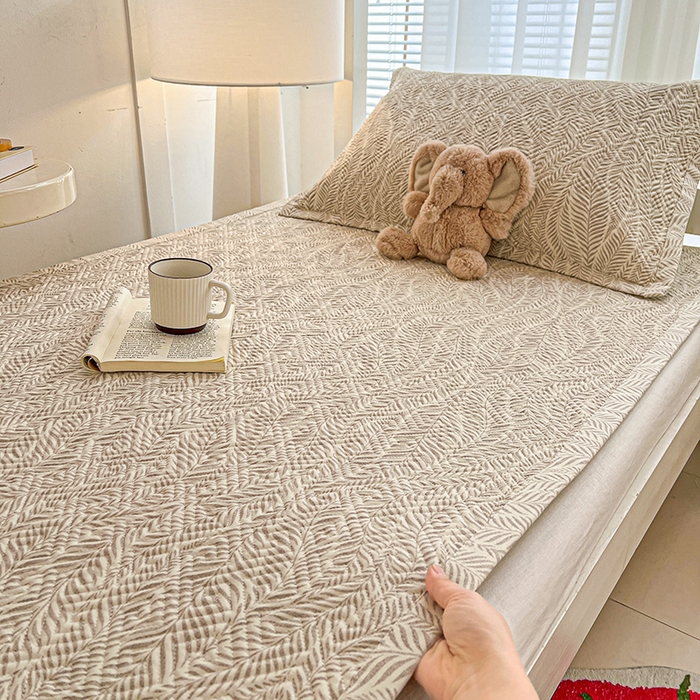 忆生活家纺 2026新款学生床全棉老粗布软凉席夹棉床盖 海草