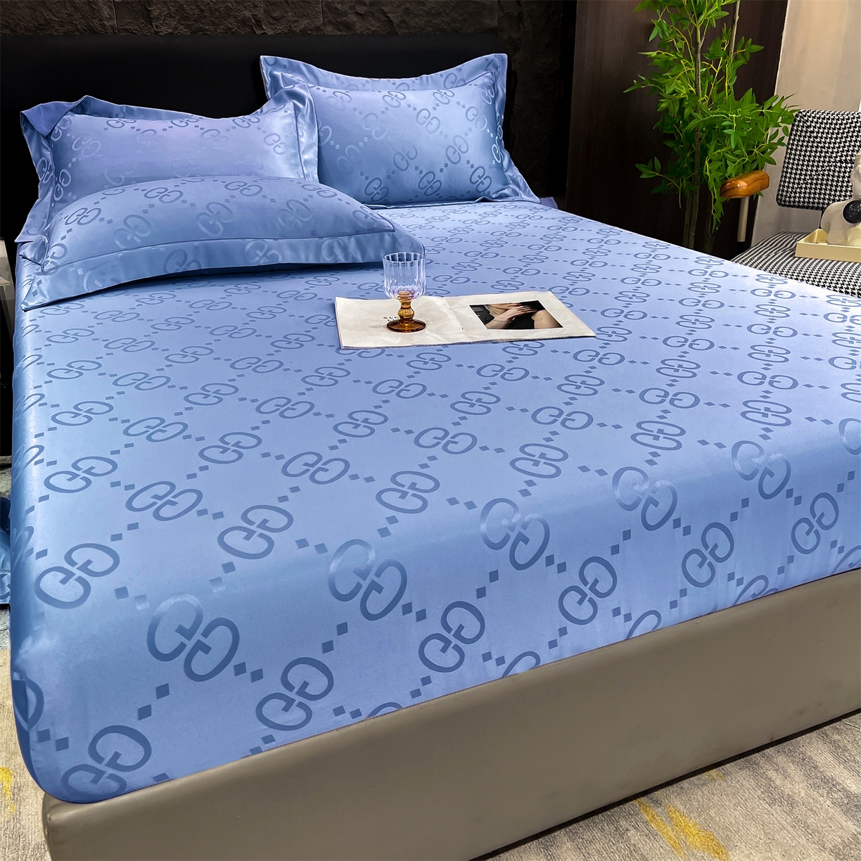 91家纺网 家纺一手货源 找家纺 经年 2026新款水洗真丝提花床笠单床笠床笠单件 洛克-宝蓝