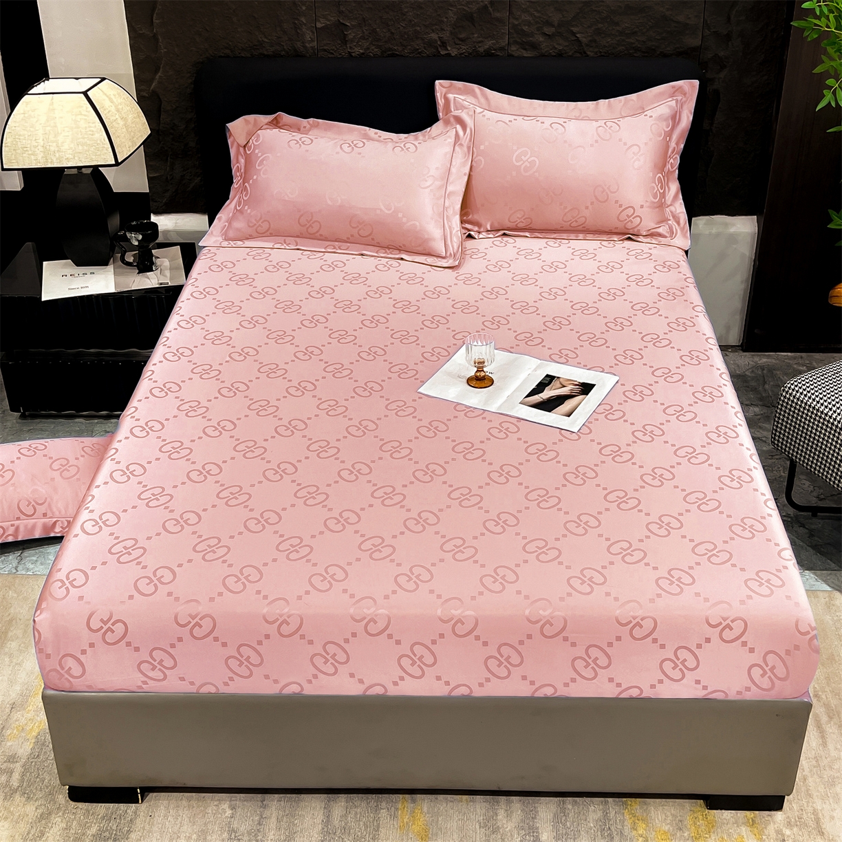 91家纺网 家纺一手货源 找家纺 经年 2026新款水洗真丝提花床笠单床笠床笠单件 洛克-粉玉