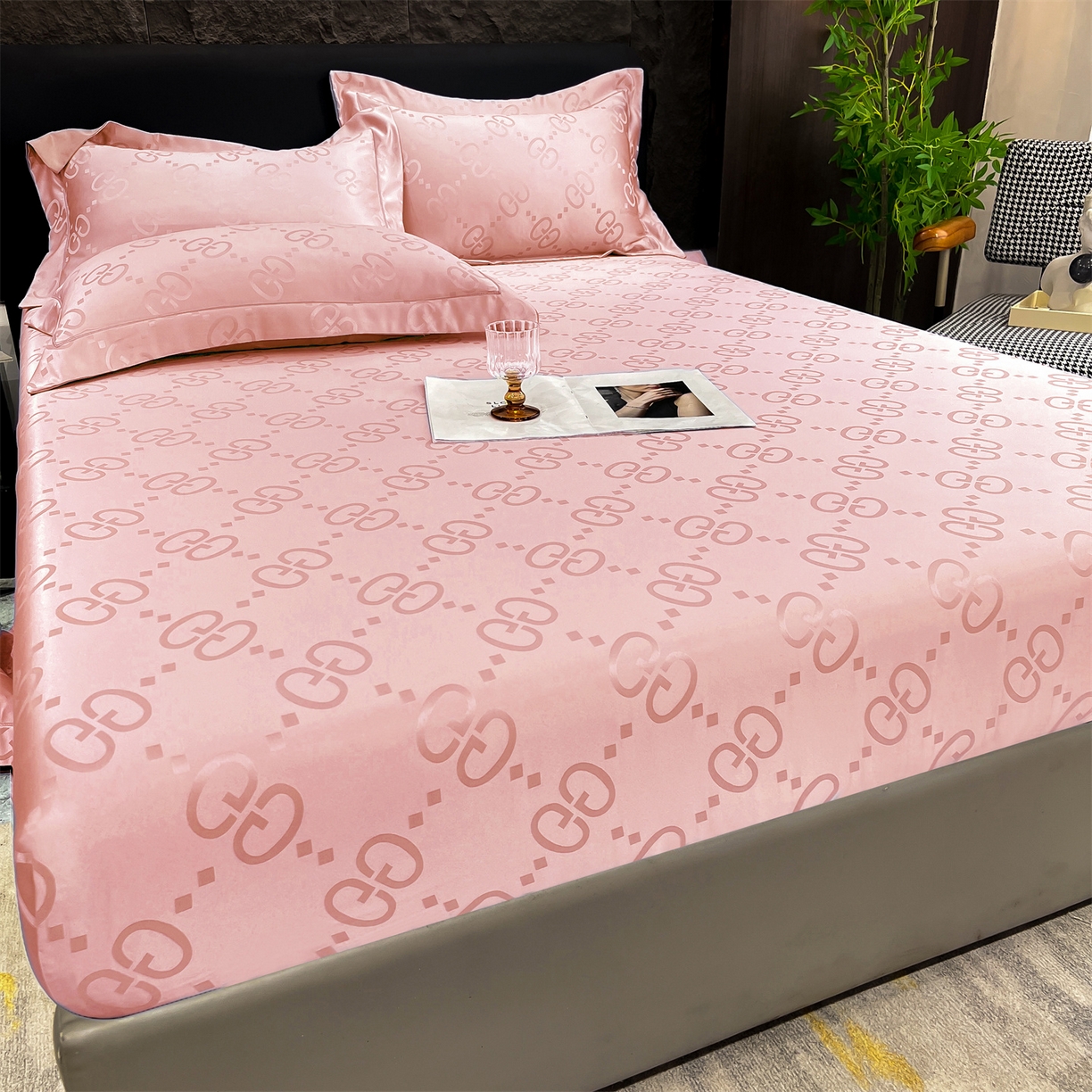 91家纺网 家纺一手货源 找家纺 经年 2026新款水洗真丝提花床笠单床笠床笠单件 洛克-粉玉