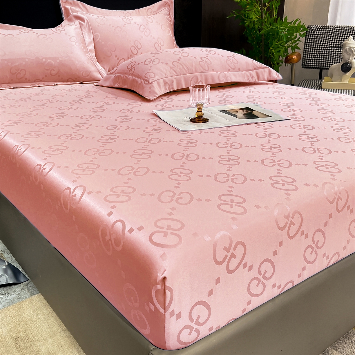 91家纺网 家纺一手货源 找家纺 经年 2026新款水洗真丝提花床笠单床笠床笠单件 洛克-粉玉