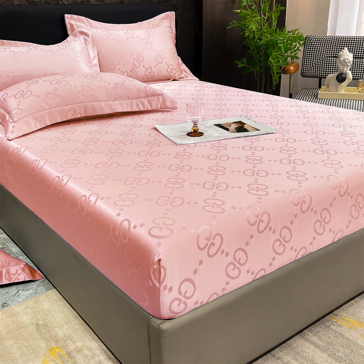 91家纺网 家纺一手货源 找家纺 经年 2026新款水洗真丝提花床笠单床笠床笠单件 洛克-粉玉