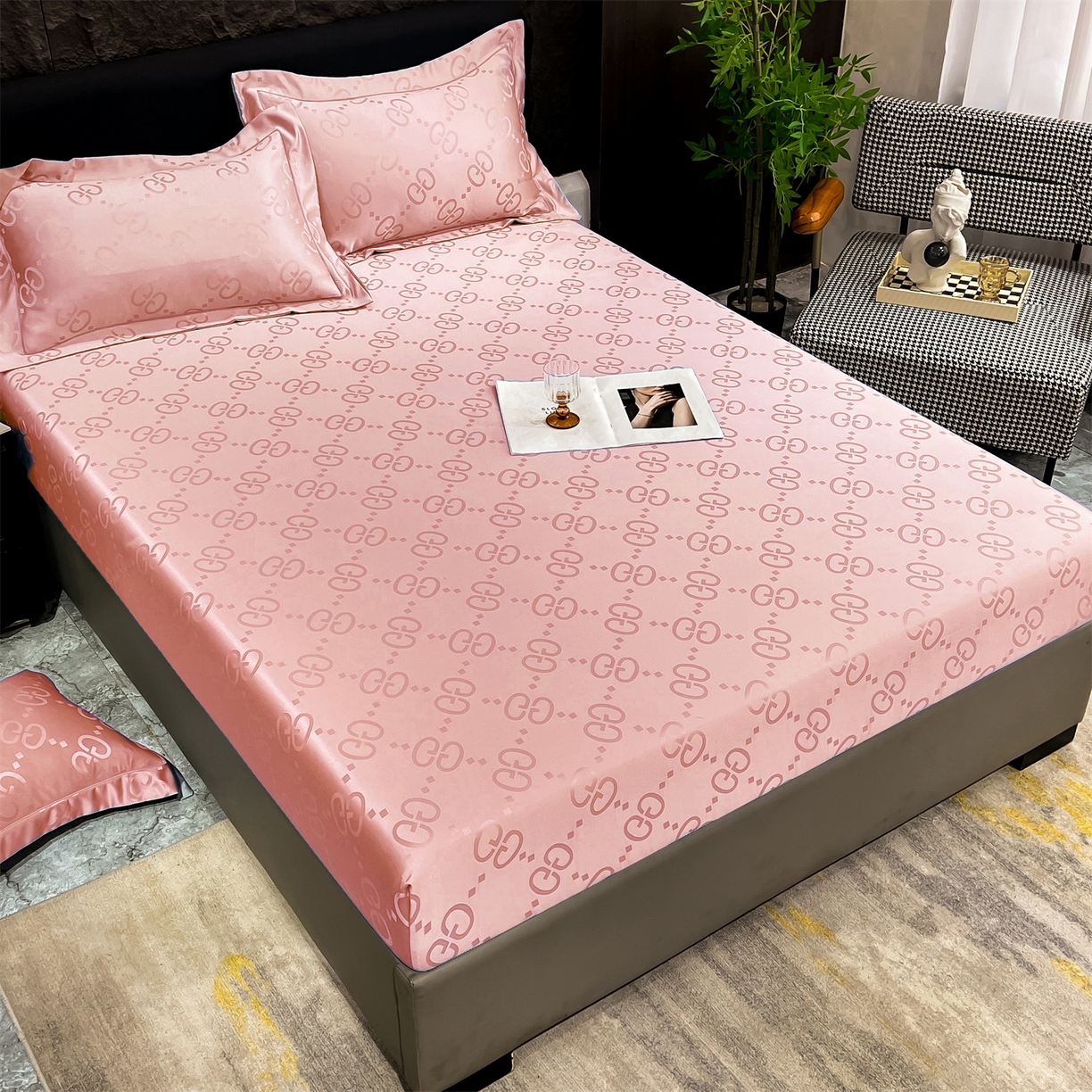 91家纺网 家纺一手货源 找家纺 经年 2026新款水洗真丝提花床笠单床笠床笠单件 洛克-粉玉