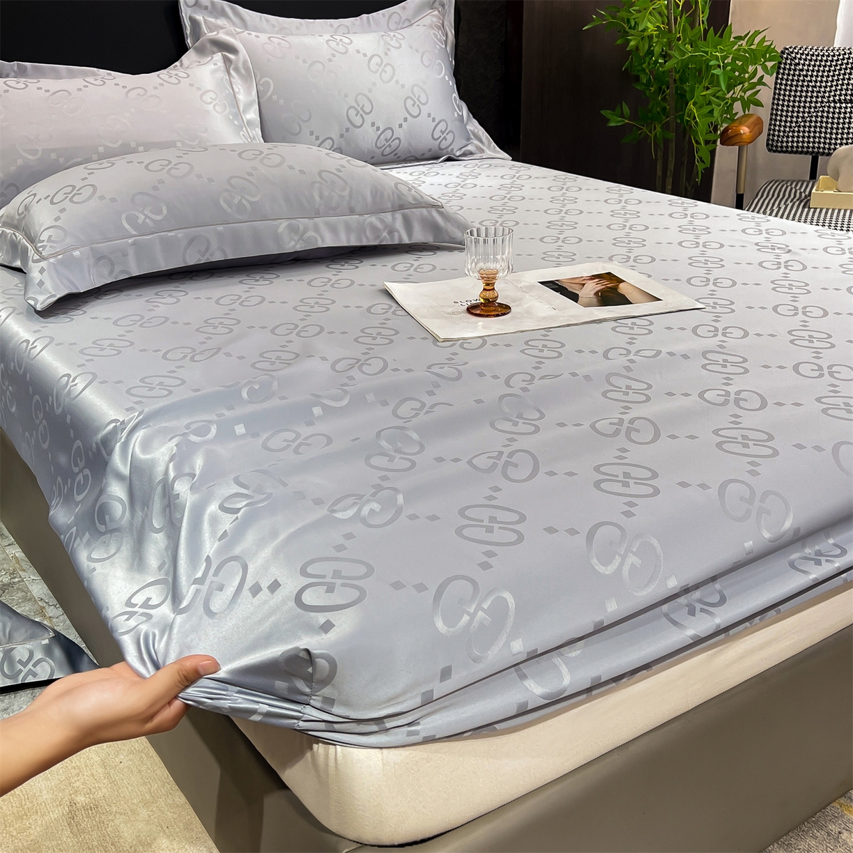 经年 2026新款水洗真丝提花床笠单床笠床笠单件 洛克-爵士灰