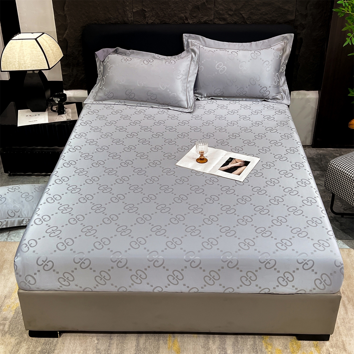 91家纺网 家纺一手货源 找家纺 经年 2026新款水洗真丝提花床笠单床笠床笠单件 洛克-爵士灰