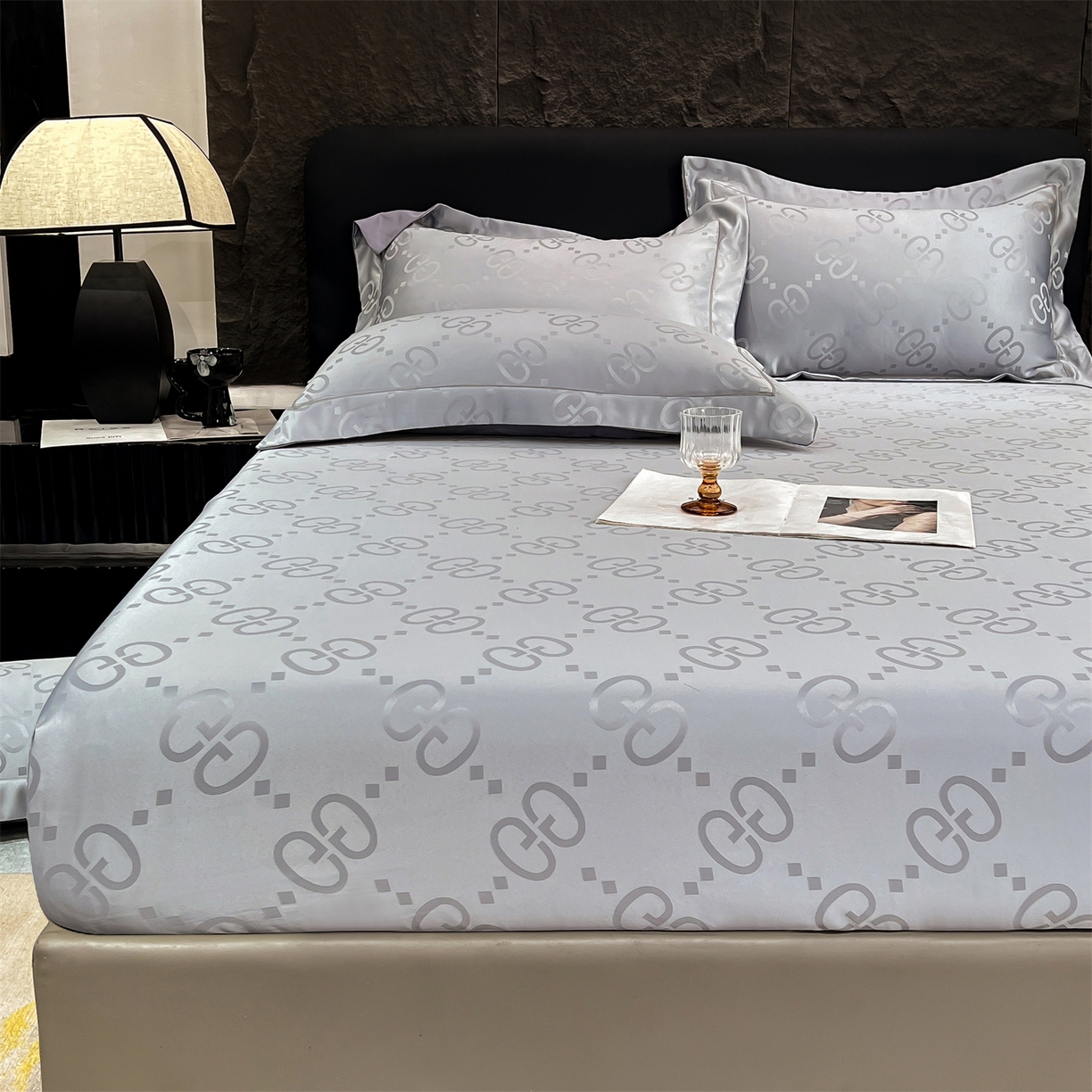 91家纺网 家纺一手货源 找家纺 经年 2026新款水洗真丝提花床笠单床笠床笠单件 洛克-爵士灰