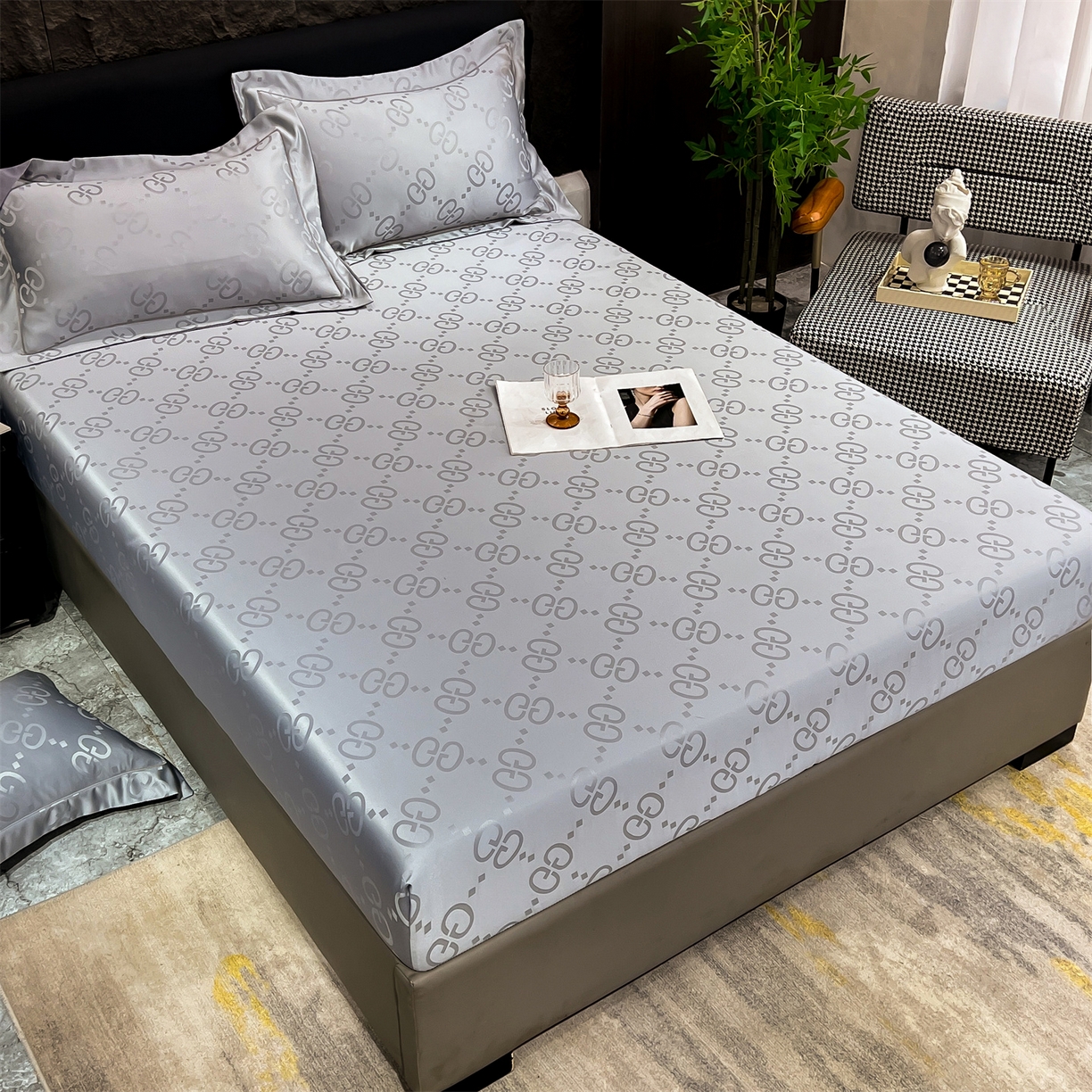 91家纺网 家纺一手货源 找家纺 经年 2026新款水洗真丝提花床笠单床笠床笠单件 洛克-爵士灰