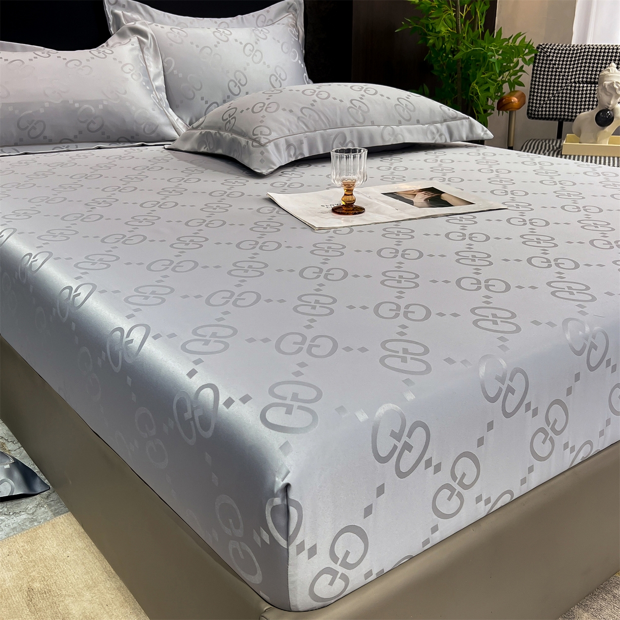 91家纺网 家纺一手货源 找家纺 经年 2026新款水洗真丝提花床笠单床笠床笠单件 洛克-爵士灰