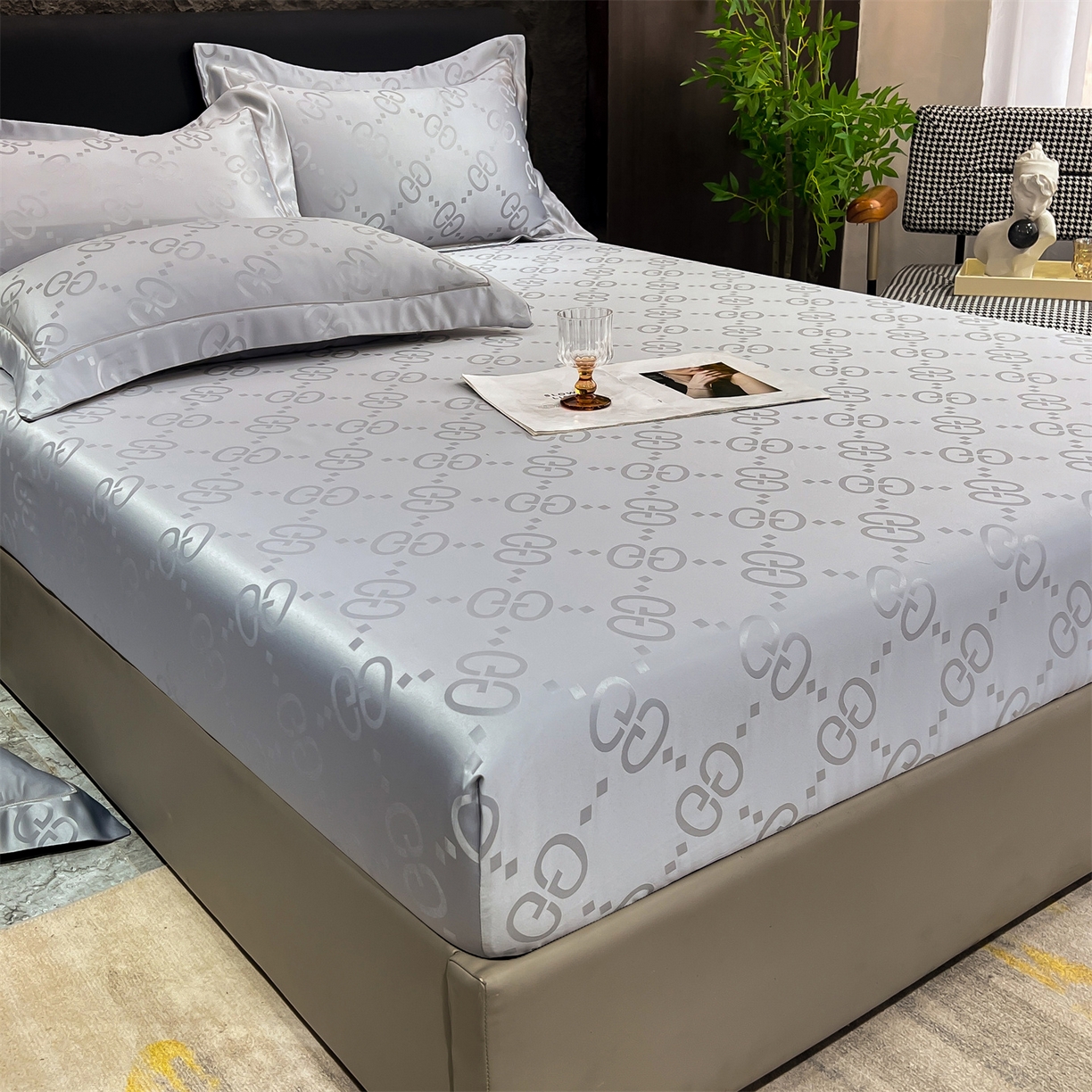 91家纺网 家纺一手货源 找家纺 经年 2026新款水洗真丝提花床笠单床笠床笠单件 洛克-爵士灰