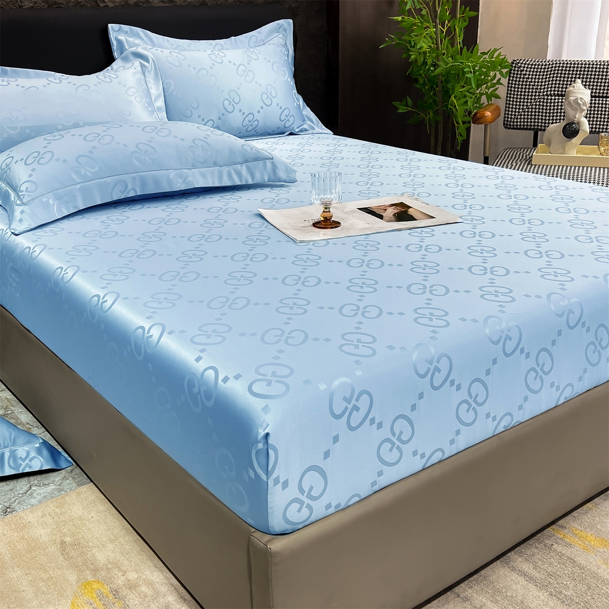 91家纺网 家纺一手货源 找家纺 经年 2026新款水洗真丝提花床笠单床笠床笠单件 洛克-天蓝