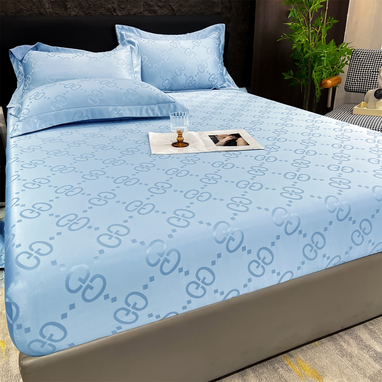 91家纺网 家纺一手货源 找家纺 经年 2026新款水洗真丝提花床笠单床笠床笠单件 洛克-天蓝