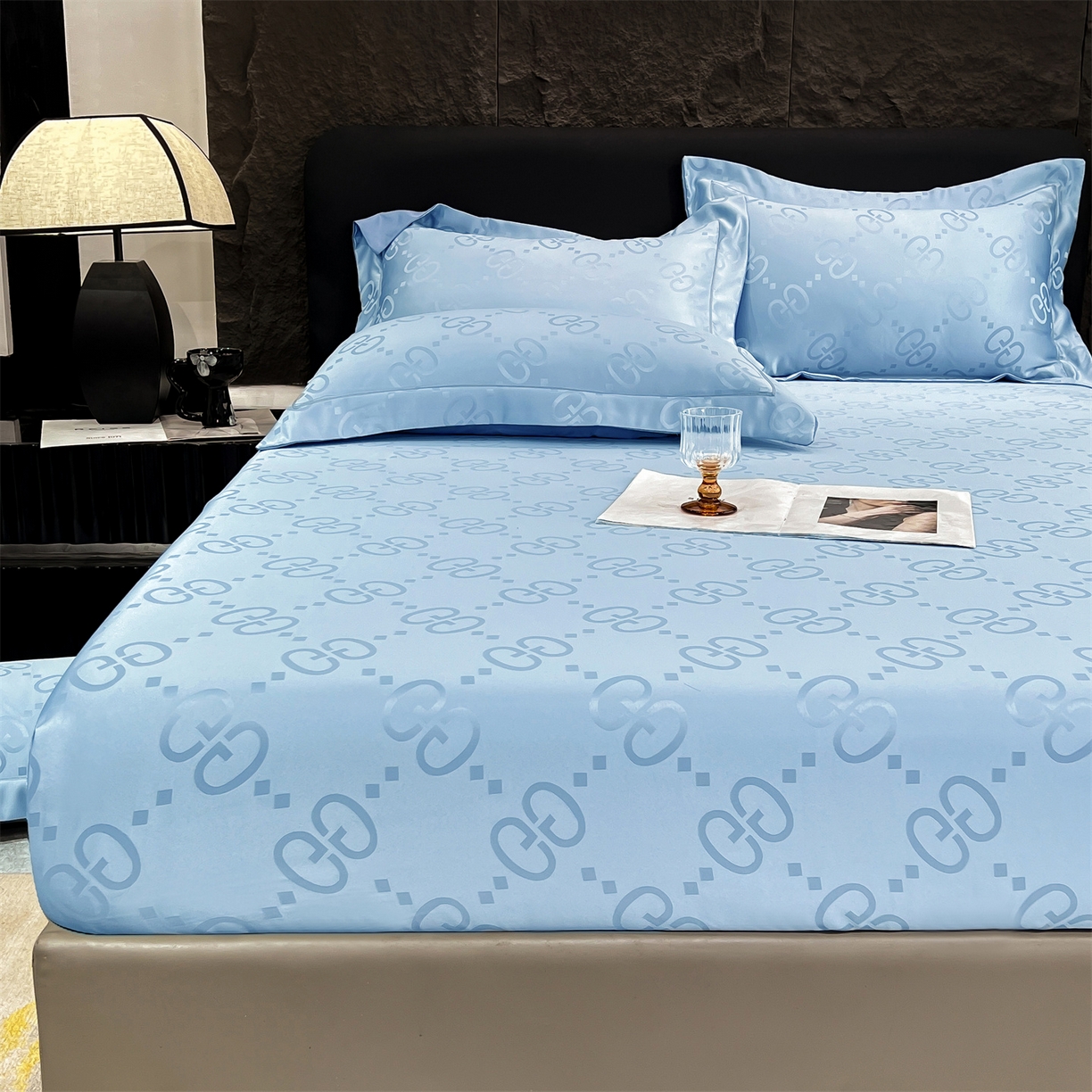 91家纺网 家纺一手货源 找家纺 经年 2026新款水洗真丝提花床笠单床笠床笠单件 洛克-天蓝