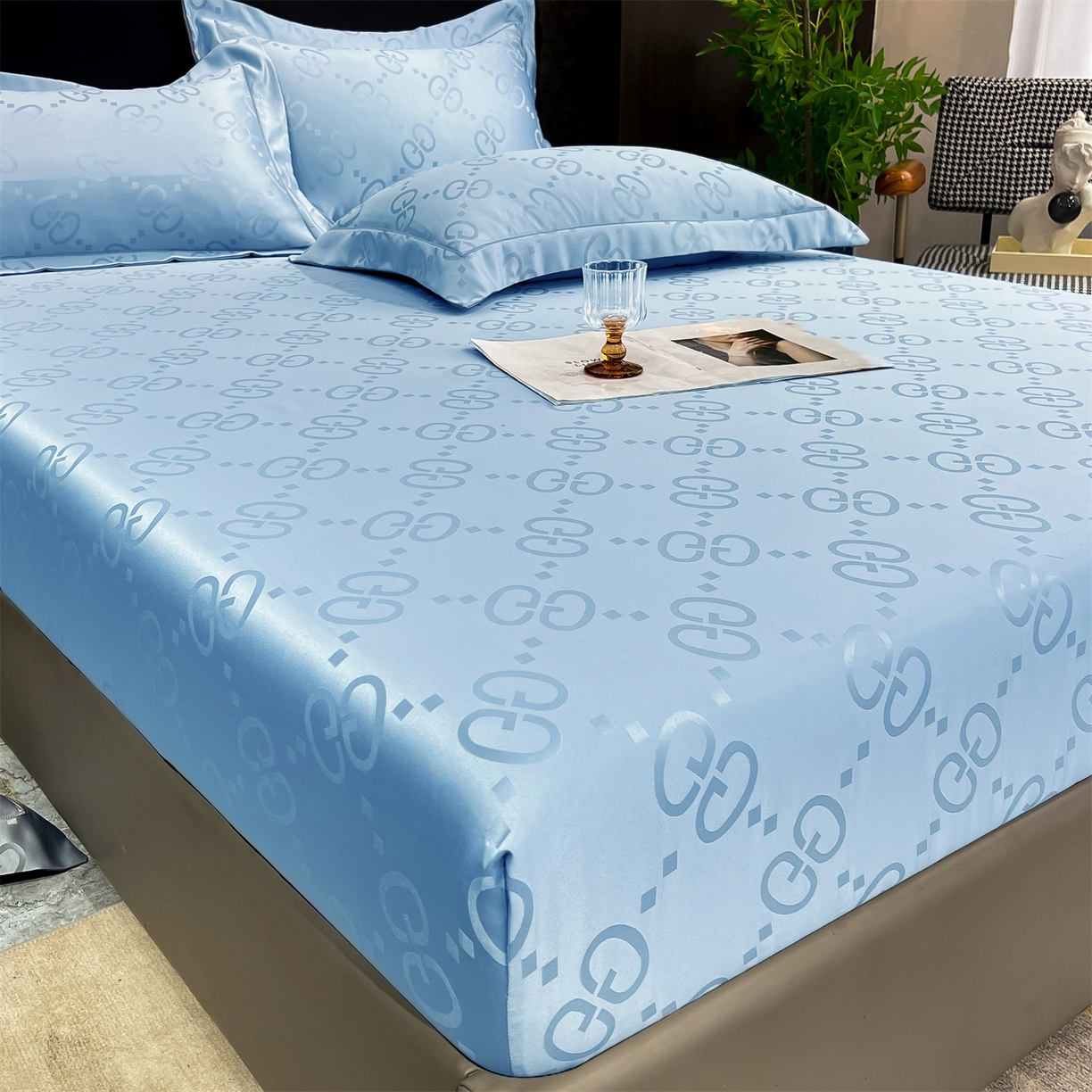 91家纺网 家纺一手货源 找家纺 经年 2026新款水洗真丝提花床笠单床笠床笠单件 洛克-天蓝