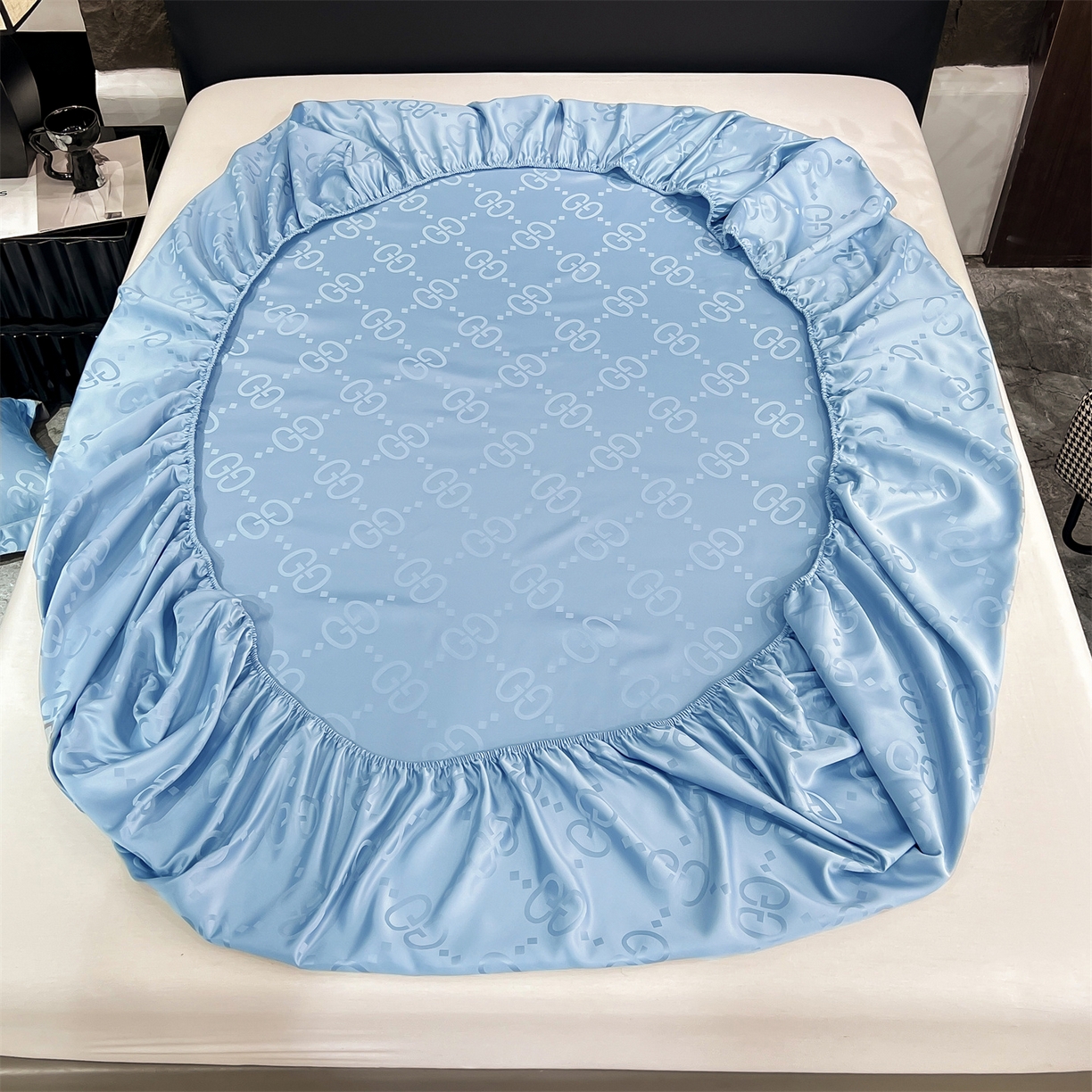 91家纺网 家纺一手货源 找家纺 经年 2026新款水洗真丝提花床笠单床笠床笠单件 洛克-天蓝