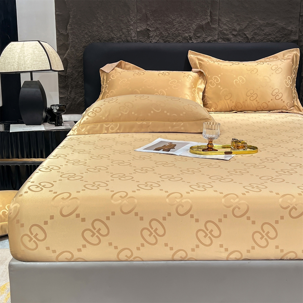 91家纺网 家纺一手货源 找家纺 经年 2026新款水洗真丝提花床笠单床笠床笠单件 洛克-香槟