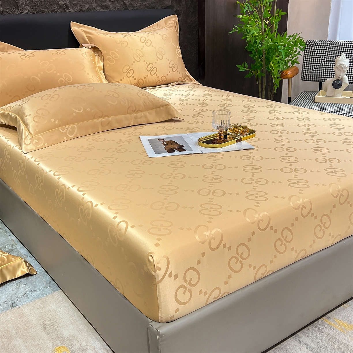 91家纺网 家纺一手货源 找家纺 经年 2026新款水洗真丝提花床笠单床笠床笠单件 洛克-香槟