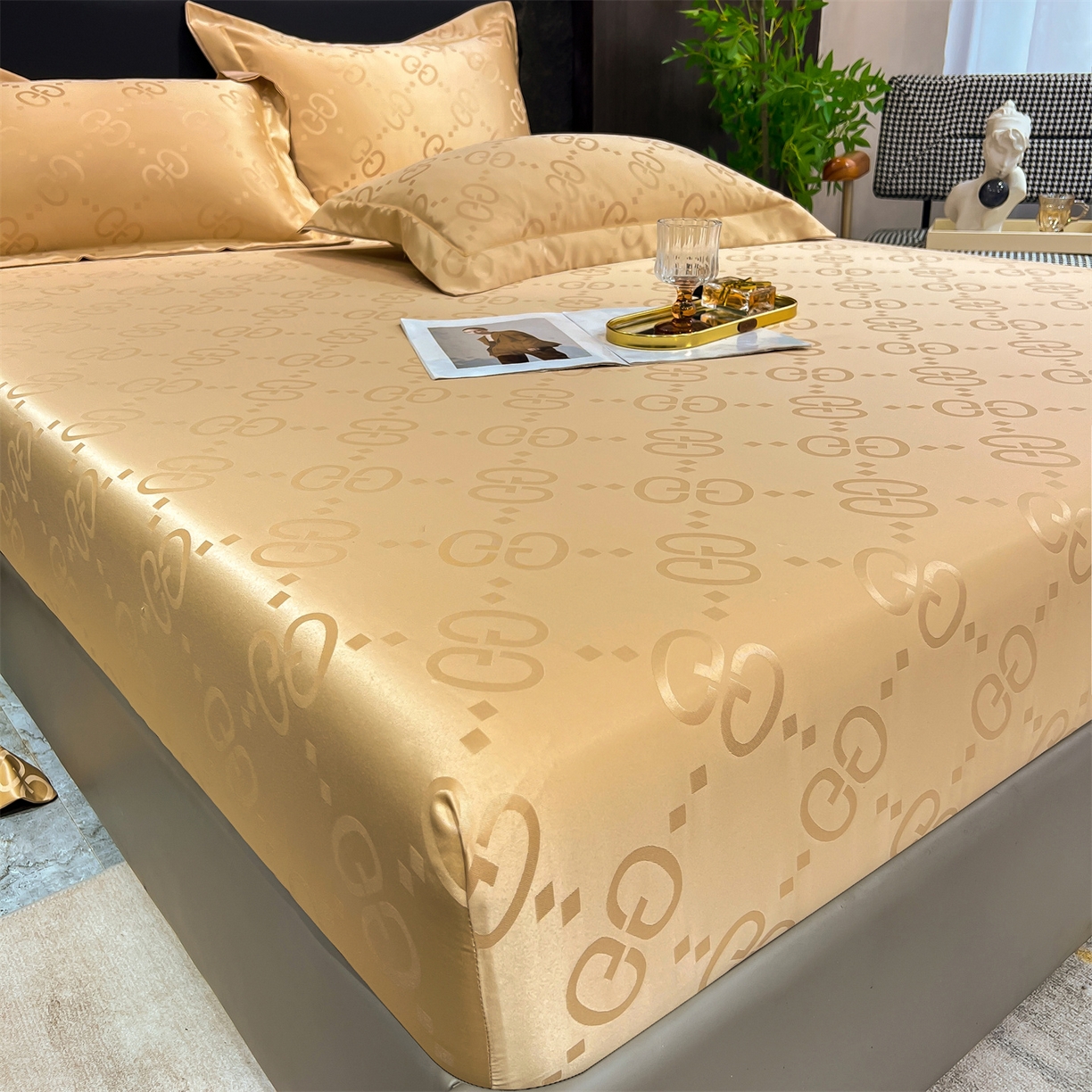 91家纺网 家纺一手货源 找家纺 经年 2026新款水洗真丝提花床笠单床笠床笠单件 洛克-香槟