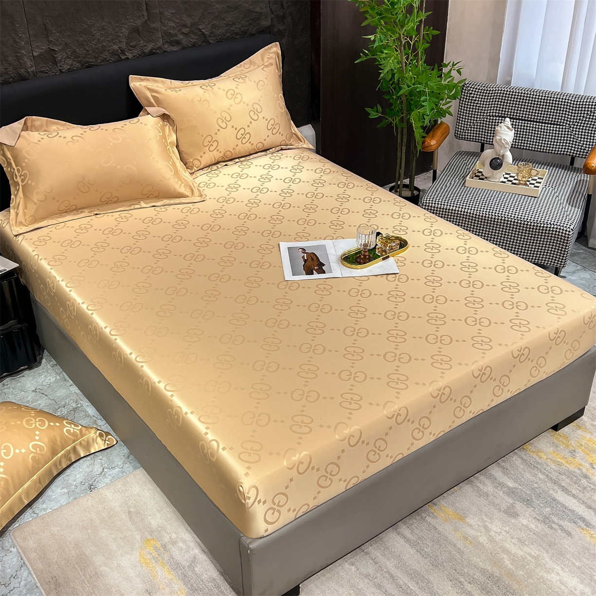 91家纺网 家纺一手货源 找家纺 经年 2026新款水洗真丝提花床笠单床笠床笠单件 洛克-香槟